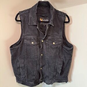XElement Advanced Motorcycle Gear Mens XL Washed Black Denim Vest Biker